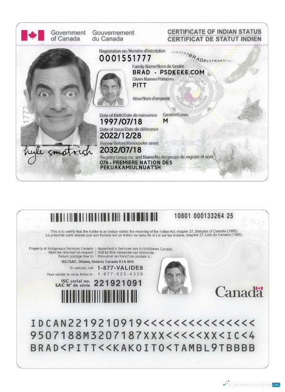 Download Canada Indian status ID card Photoshop template
